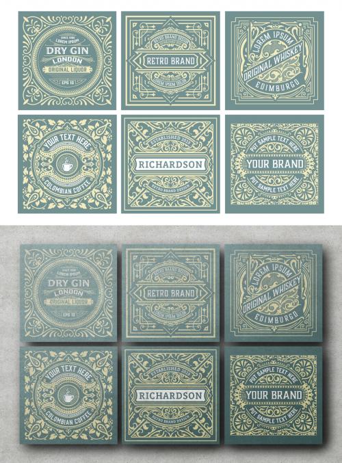 Set of 6 Vintage Labels for Packaging