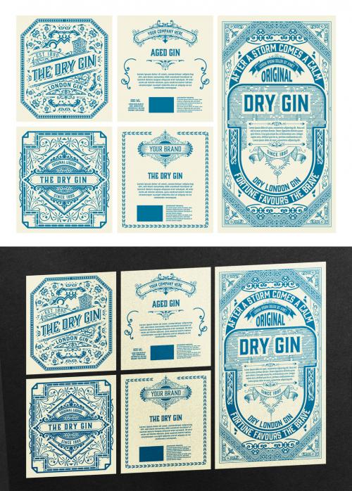 Set of 5 Vintage Labels for Packaging