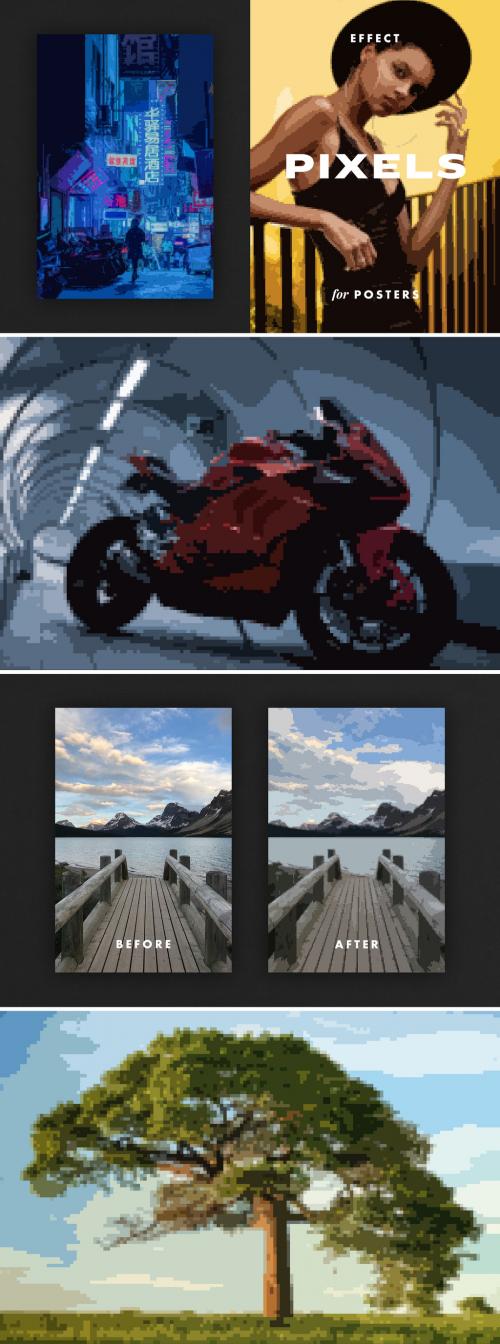 Authentic Pixel Art Poster Photo Effect Mockup