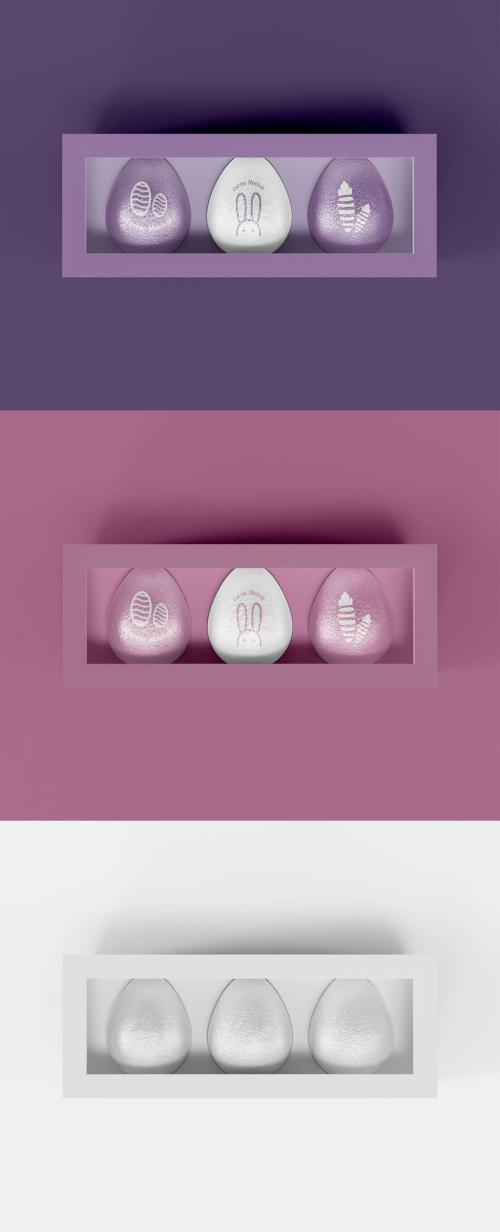 Three Easter Eggs in Box Mockup