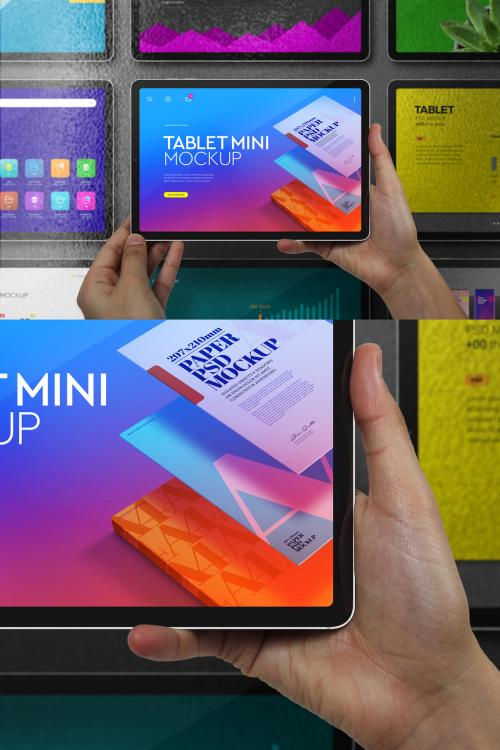 Hands Holding Tablet Mockup Mini Horizontal Set