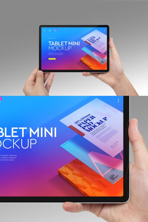 Hands Holding Tablet Mockup Mini Horizontal