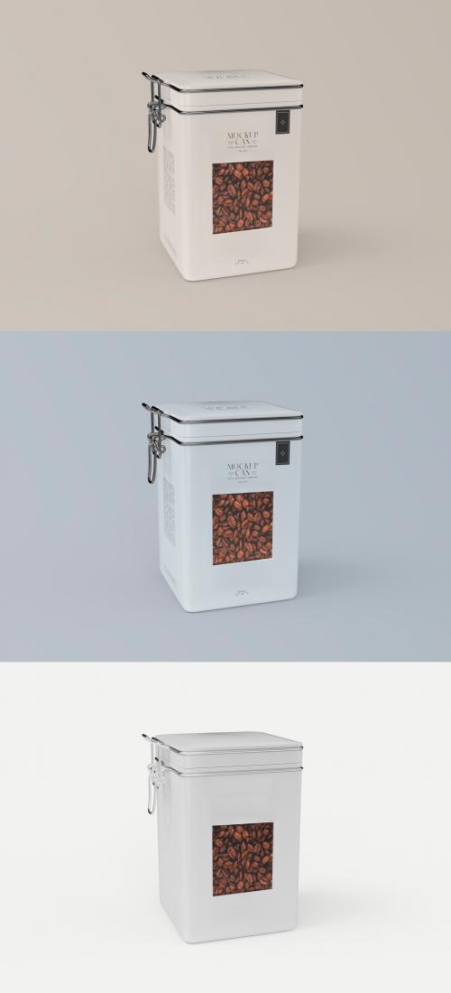 Square Metallic Tin Can Mockup