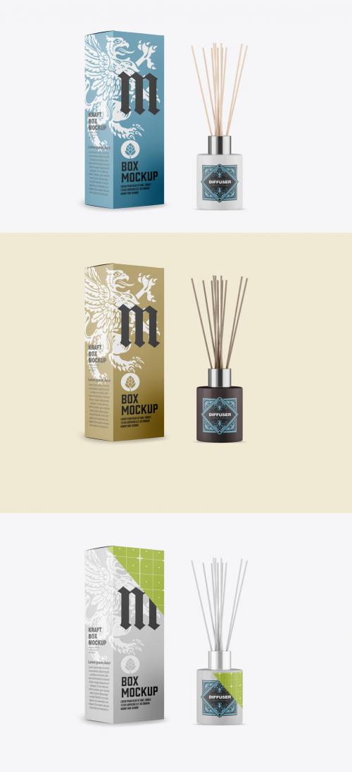 Reed Diffuser Glass Bottle with Box Mockup