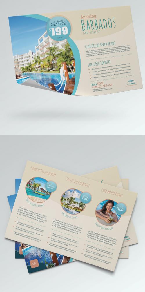 Travel Promotion Flyer with Blue and Beige Accents