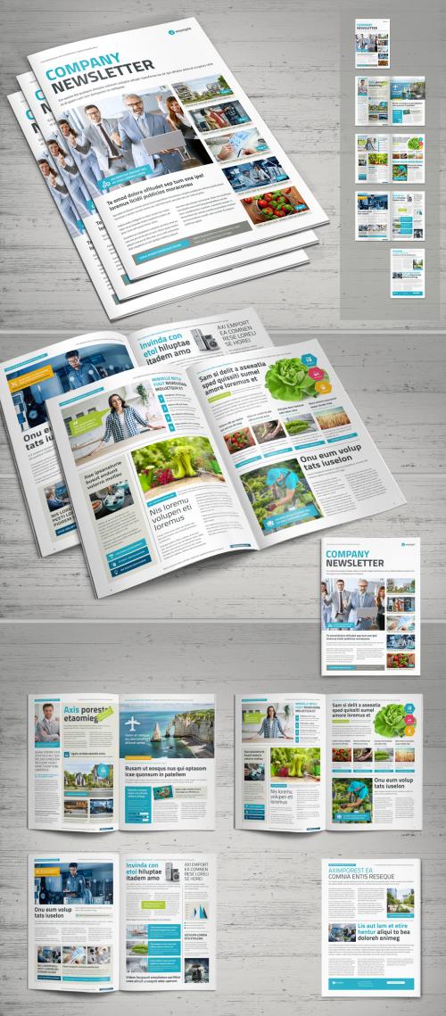 Newsletter Layout in Bright Colors with Cyan Accents