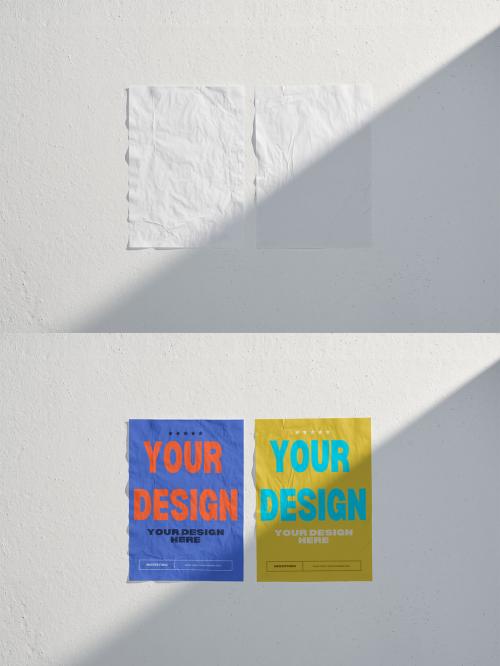 Two A2 Posters Mockup on White Wall with Shadow