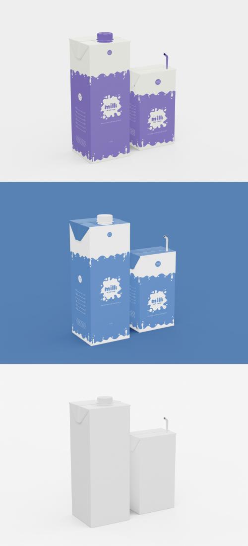 3D Two Size of Milk or Juice Cardboard Mockup