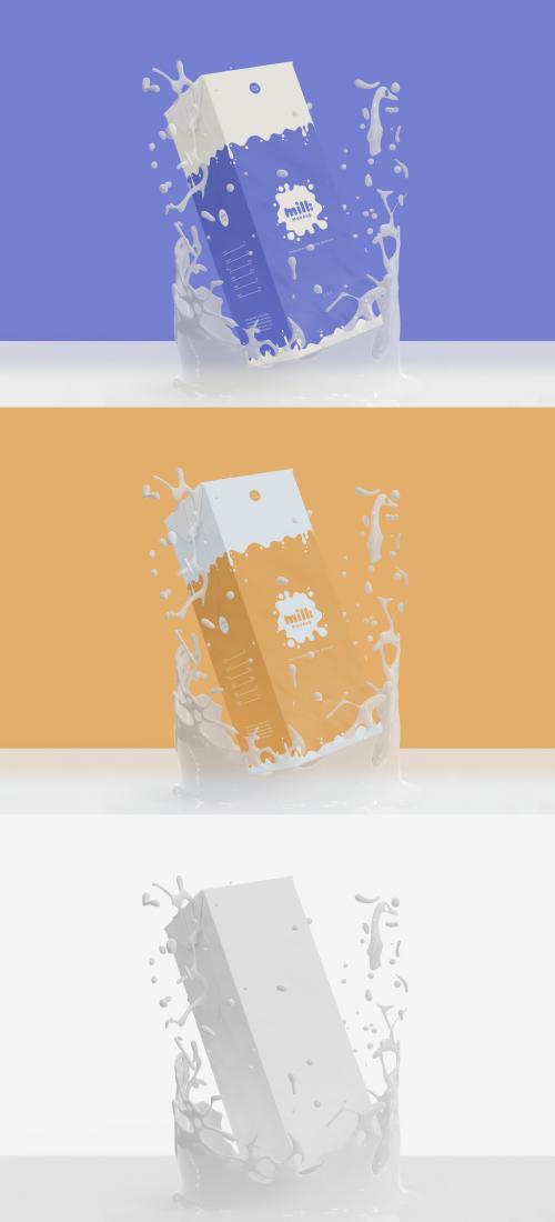 3D Milk or Juice Carton Package with Splash Mockup