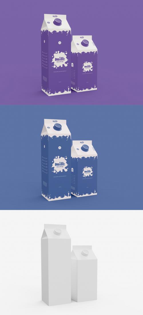 3D Two Milk or Juice Carton Mockup