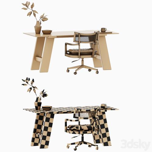Libby Cane Desk Chair and Madison Glass table