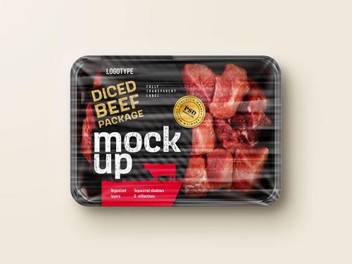 Raw Diced Beef Package Mockup