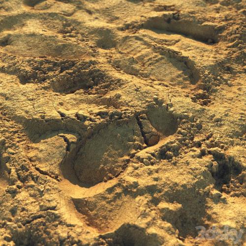 Wet sand material with footprints