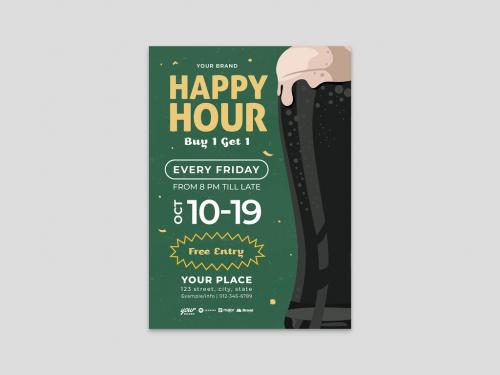 Green Happy Hour Stout Beer Promotion Flyer Poster