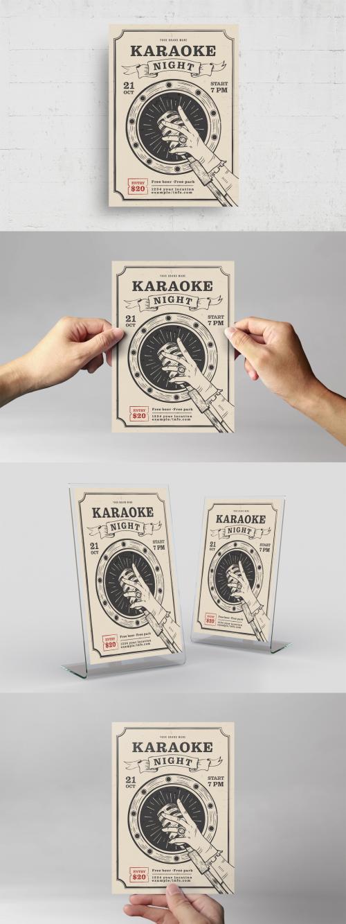 Vintage Karaoke Night Flyer with Microphone Illustration