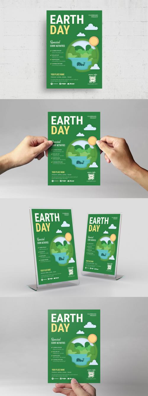 Modern Earth Day Flyer Poster with Green Eco Environmental Theme