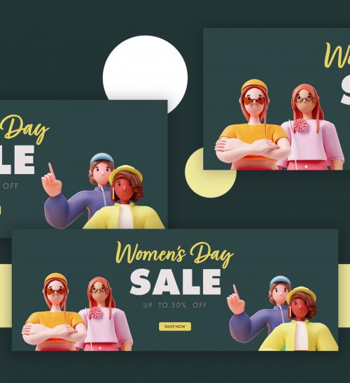 International Womens Day Celebration Banner with Illustration of Young Girls