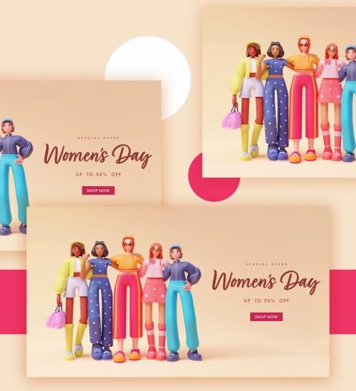 International Womens Day Celebration Post with Illustration of Young Girls