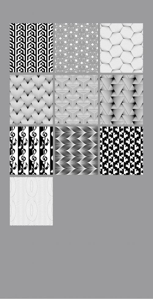 Seamless Pattern Collection with Simple Black and White Geometric Shapes