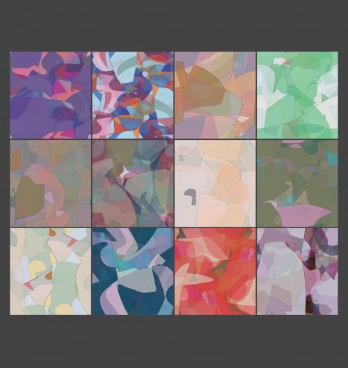 Seamless Pattern Set with Transparent Random Overlapping Wavy Shapes