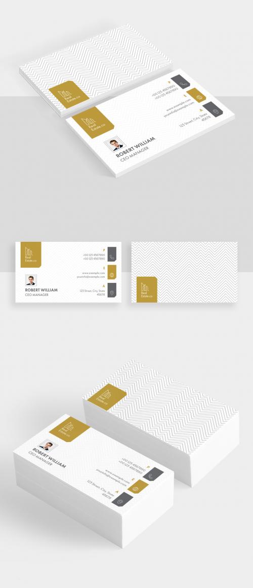 Business Card Layout with Golden Accents