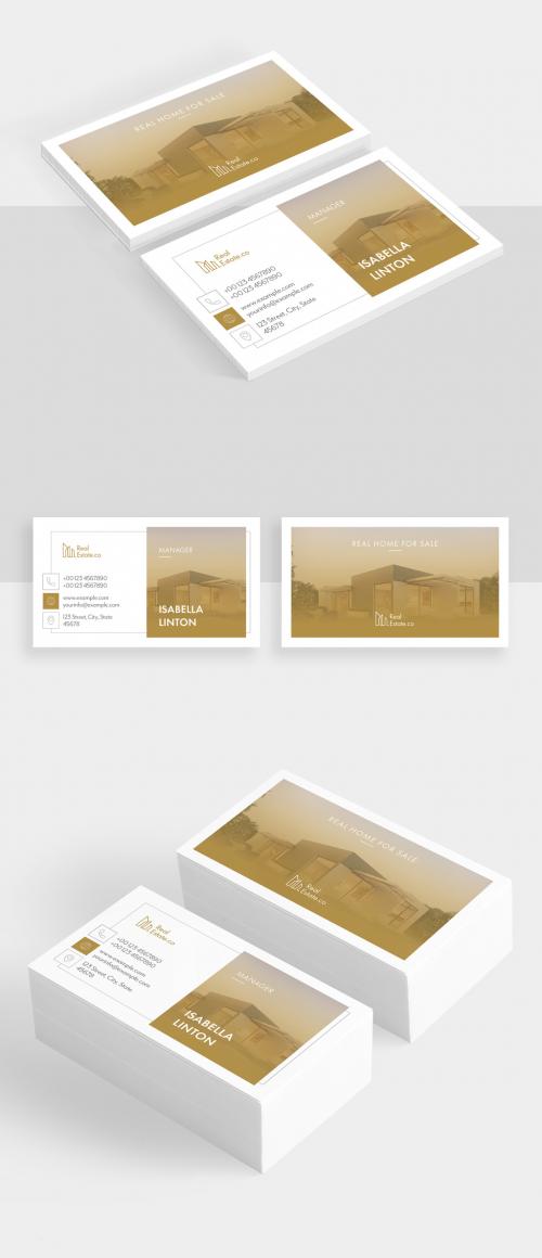 Real Estate Business Card Layout with Golden Accents