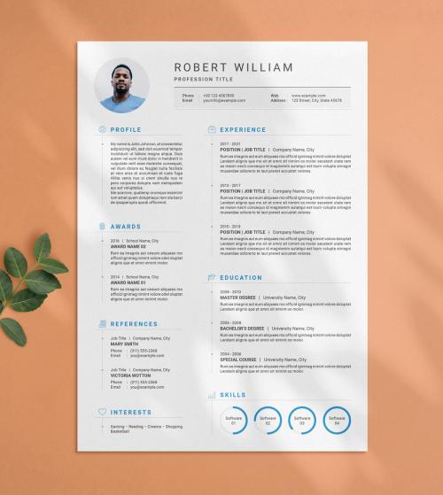 Resume Layout with Blue Accents