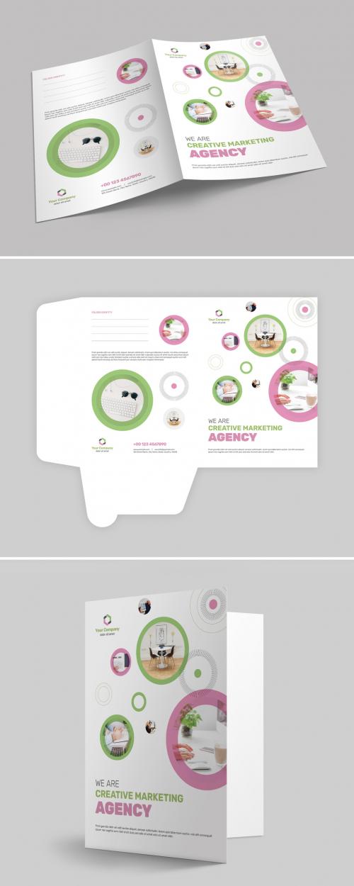 Presentation Folder Layout with Pink and Green Accents