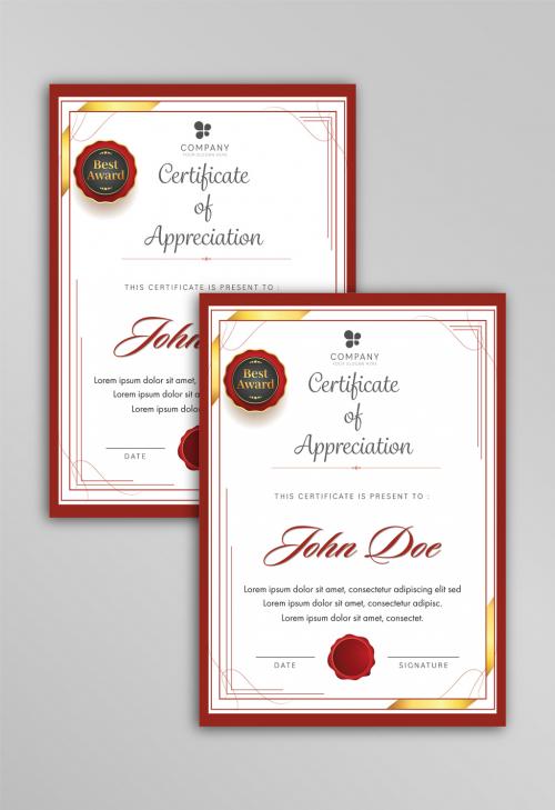 Appreciation Certificate Template Layout in White and Red Color