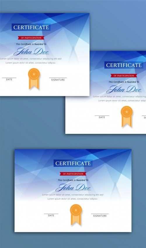 Abstract Participation Certificate Layout in White and Blue Color with Orange Badge