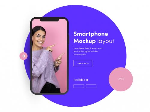 Smartphone Mockup Layout with Blue and Pink Accents