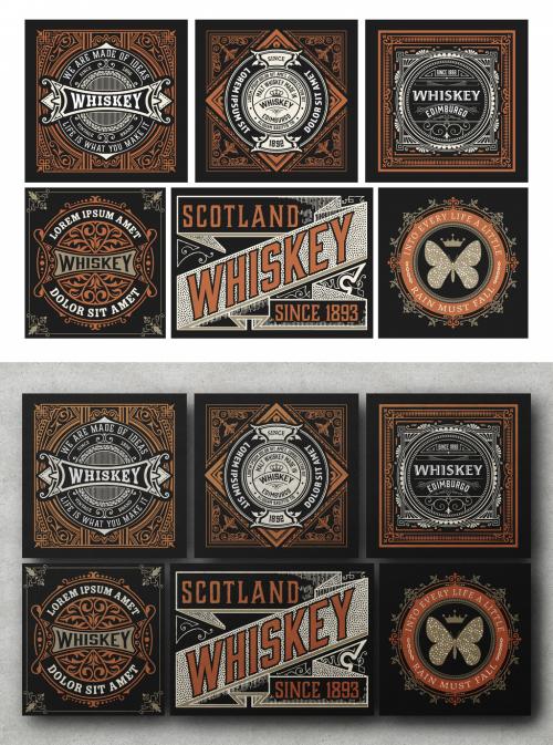 Set of 6 Vintage Labels for Packaging