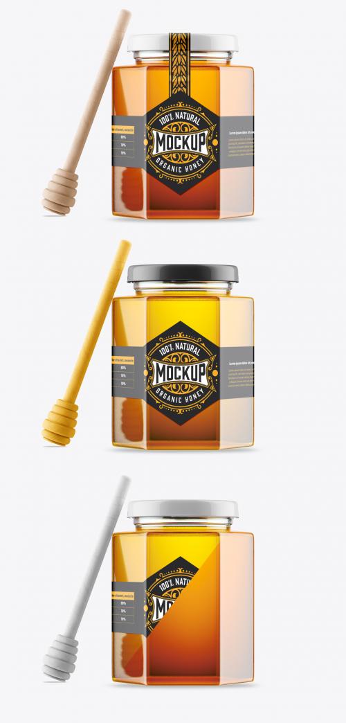 Hexagonal Honey Glass Jar Mockup