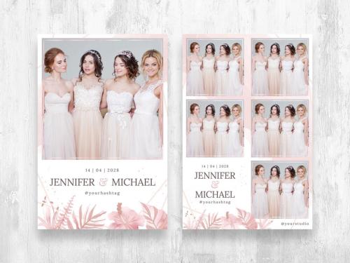 Pink Rose Gold Wedding Photo Booth Strip Layout Photo Card