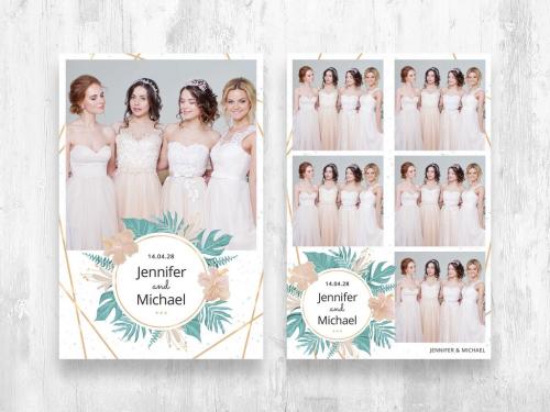 Wedding Photo Booth Strip Layout Photo Card with Tropical Foliage