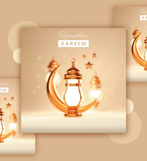 3D Render of a Golden Crescent Moon Ramadan Kareem Concept