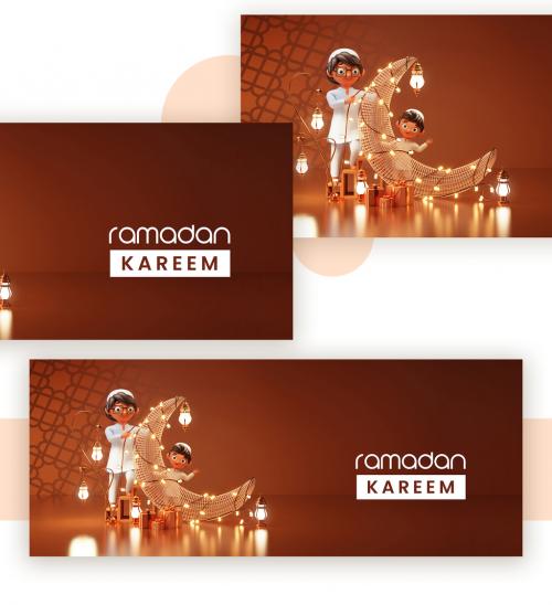 3D Character Rendering with Muslim Father and Son Ramadan Kareem Concept