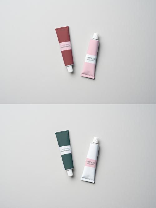 Two Cream Tubes Mockups on Gray Background