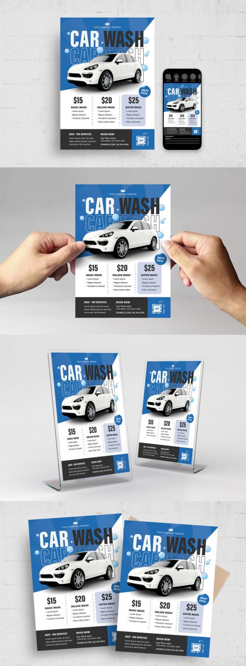 Blue Car Wash Flyer Poster Layout