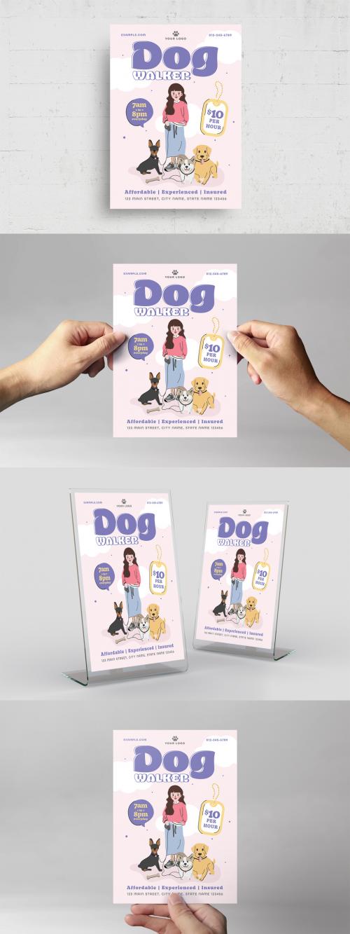 Dog Walking Flyer Poster with Cute Dog Illustrations
