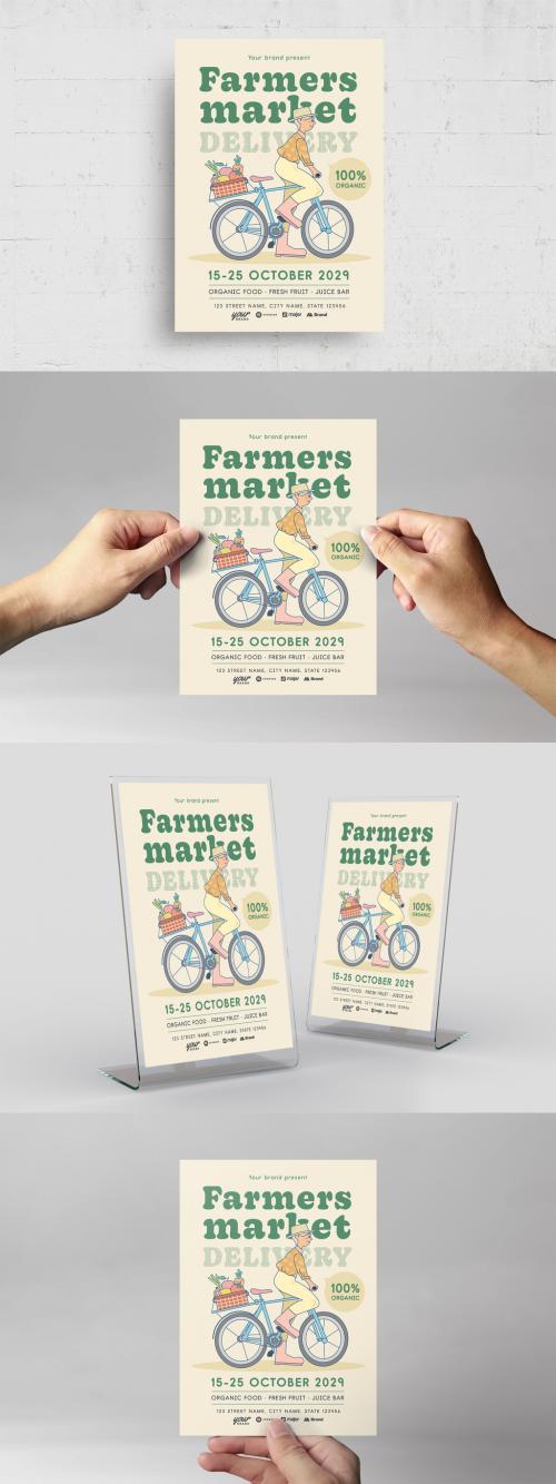 Farmers Market Organic Food Bicycle Flyer Poster Layout