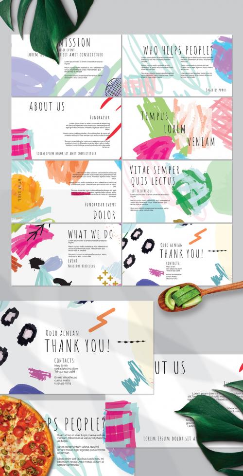 Presentation Deck Layout with Bright Abstract Strokes for Universal Fundraiser Event