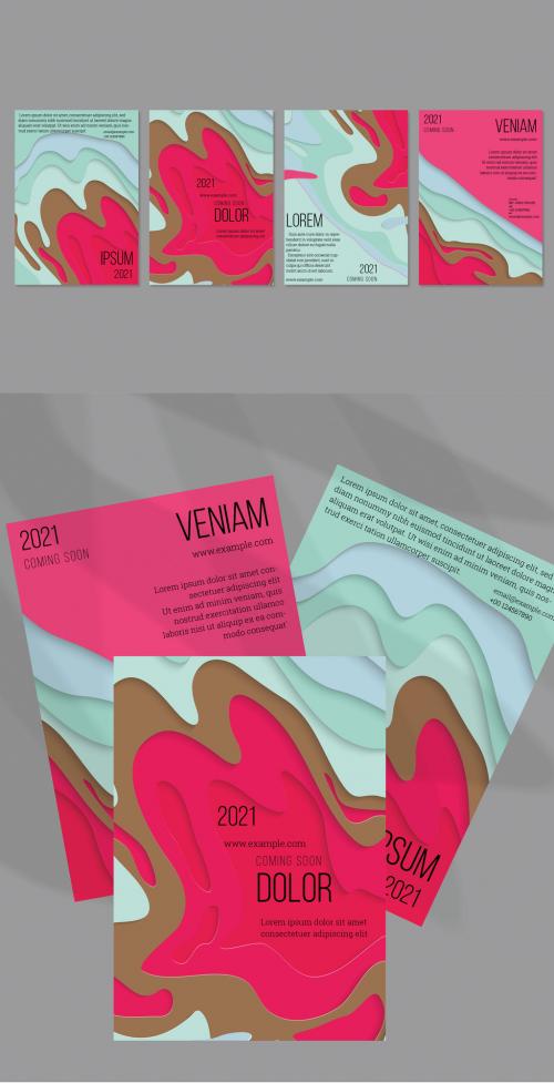 Flyer Layout with Paper Cut Craft Wavy Layered Texture
