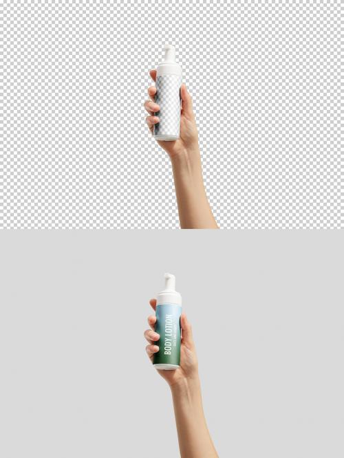 Hand Holding a Beauty Dispenser Pot Mockup