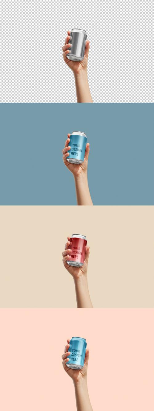 Hand Holding Drink Can Mockup 33 Cl or 12 Oz Size
