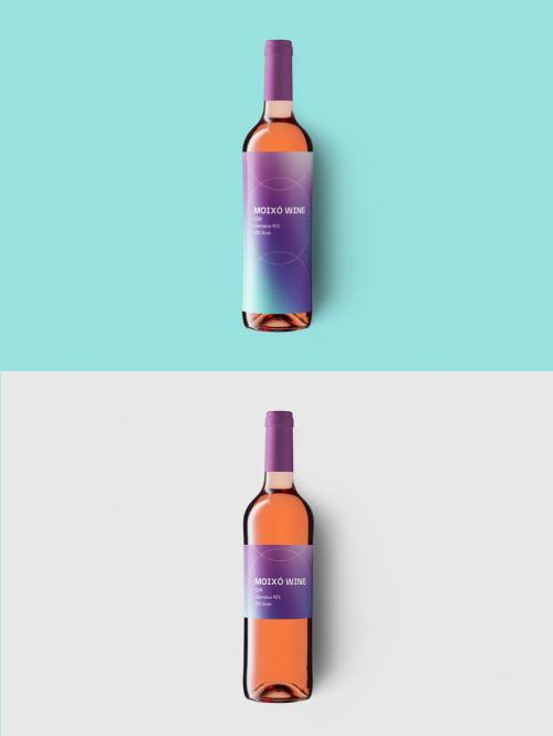 Overhead Rose Wine Bottle Mockup with Transparent Background