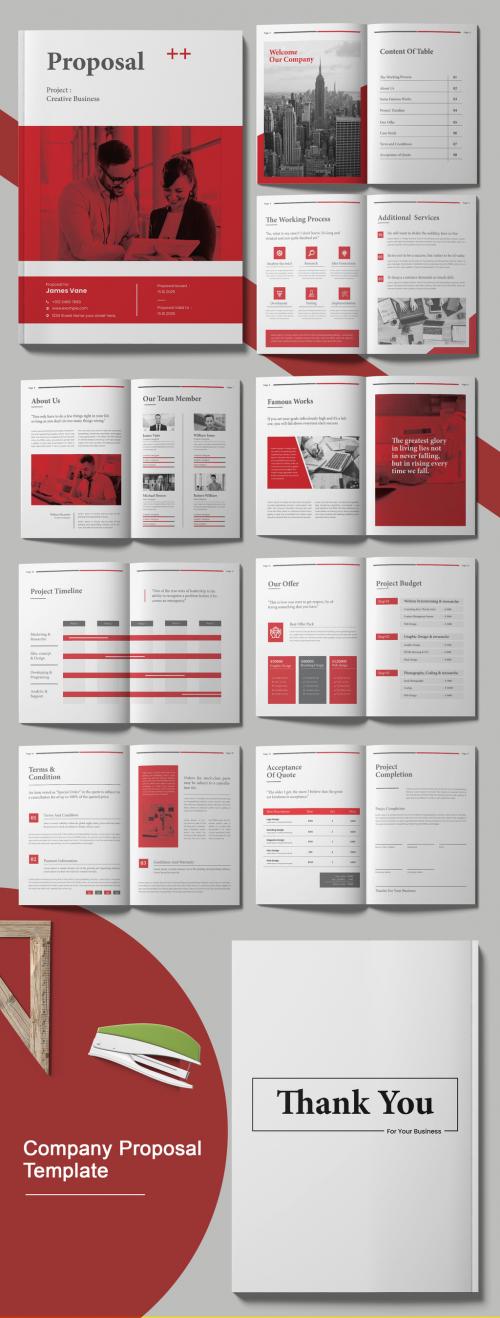 Project Proposal Layout with Red Abstract Red Elements