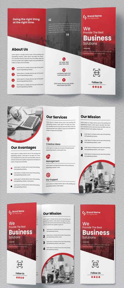 Trifold Brochure Design Layout with Red Accent