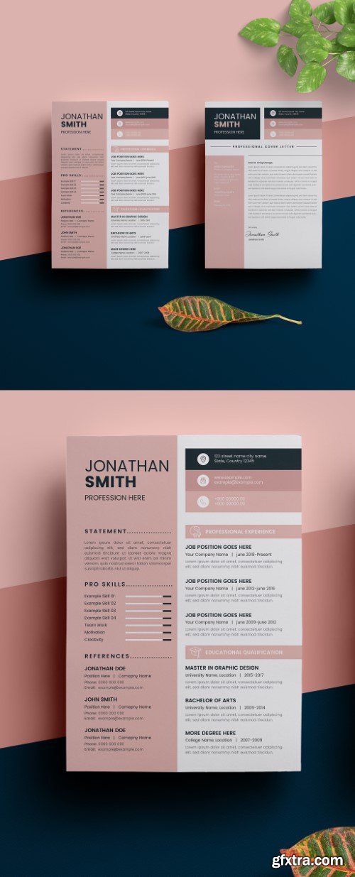 Resume Layout with Sidebar and Pink Elements