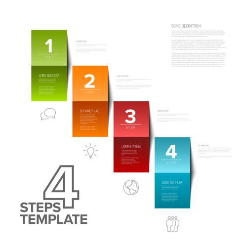 Four Simple Colorful Folded Paper Steps Process Infographic Layout on White Background
